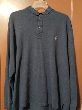 Men's Polo Ralph Lauren 3XB BIG Long Sleeve Polo Shirt -Blue 100% Cotton